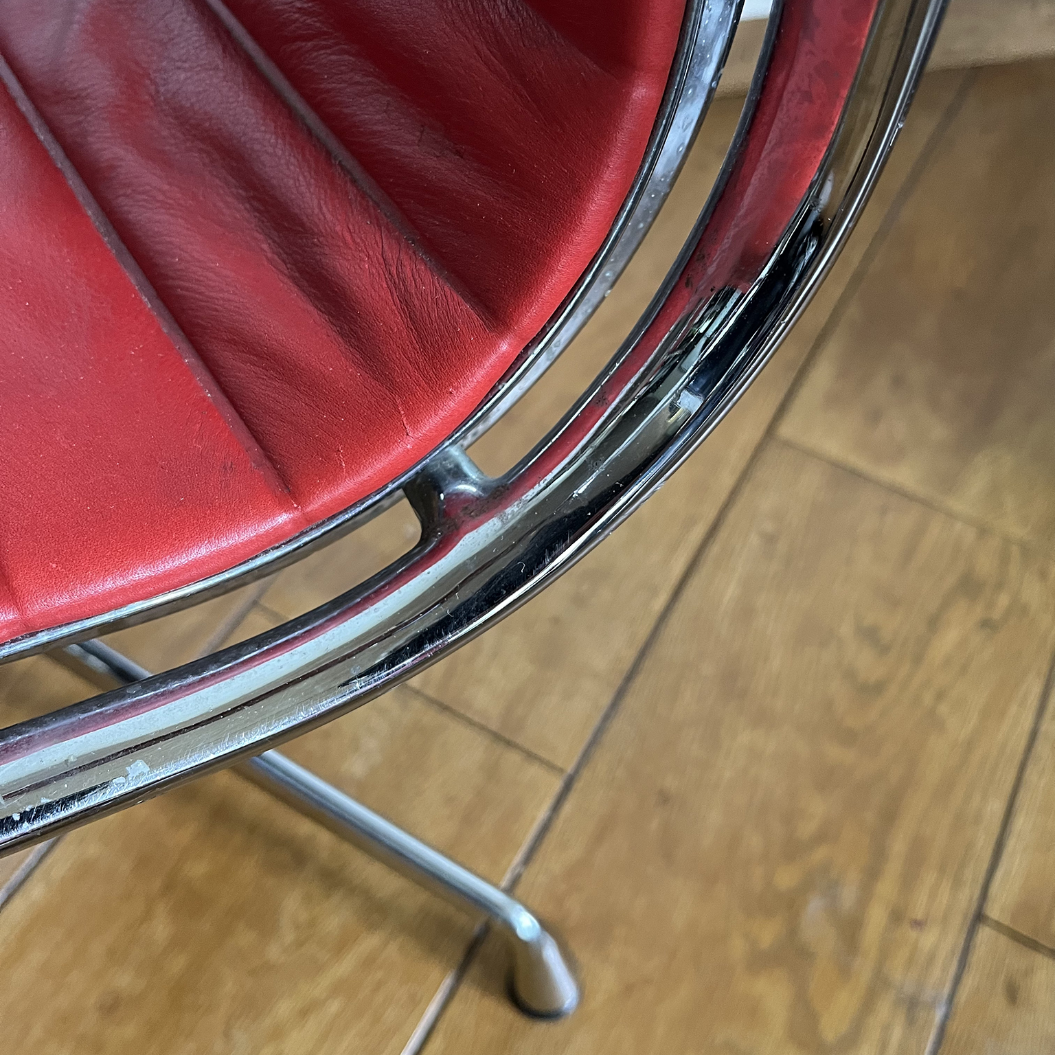 Set of Four Eames Chrome EA 108 in Red Leather, Vitra - Image 9