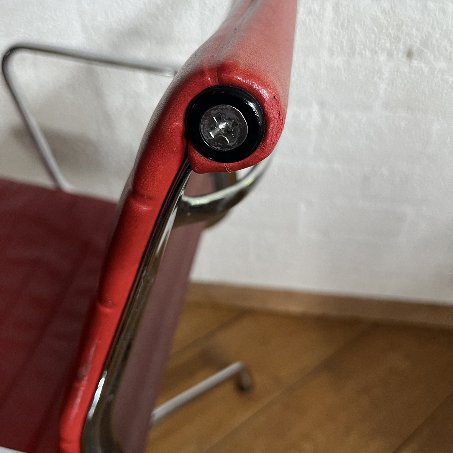 Set of Four Eames Chrome EA 108 in Red Leather, Vitra - Image 10