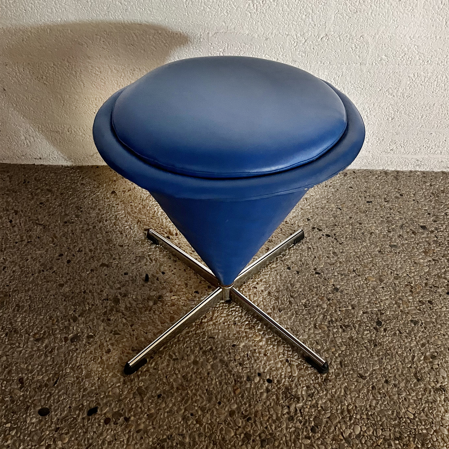 Verner Panton, Blue Artificial Leather Ottoman Cone Chair - Image 2