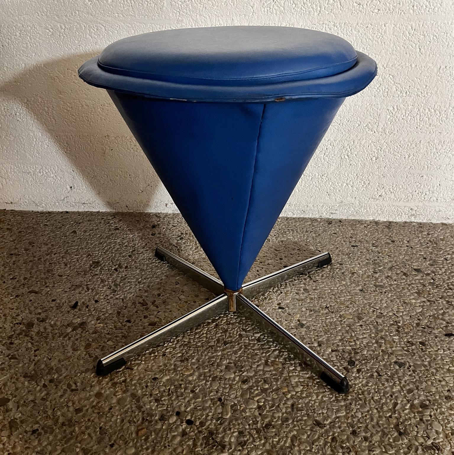 Verner Panton, Blue Artificial Leather Ottoman Cone Chair - Image 3