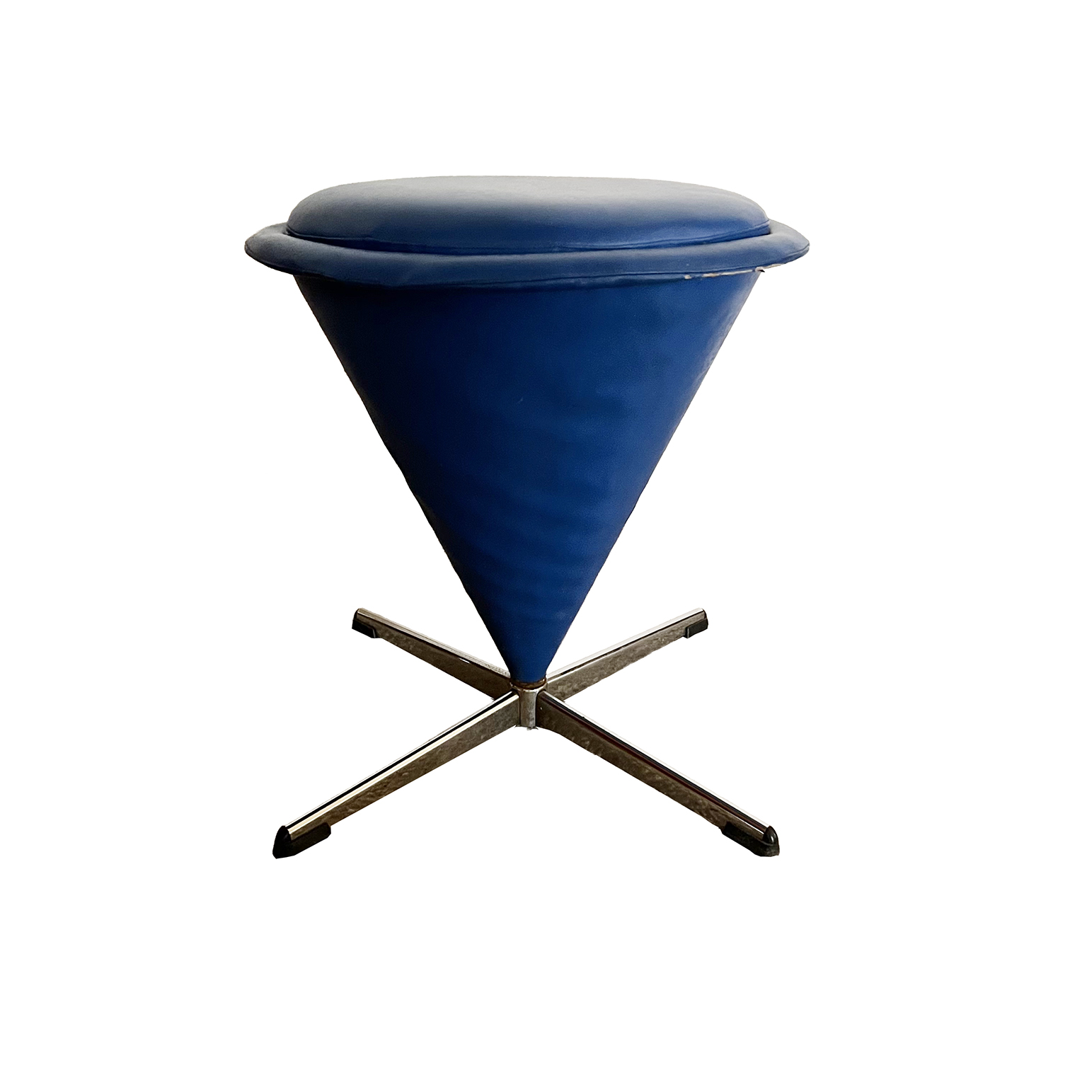 Verner Panton, Blue Artificial Leather Ottoman Cone Chair